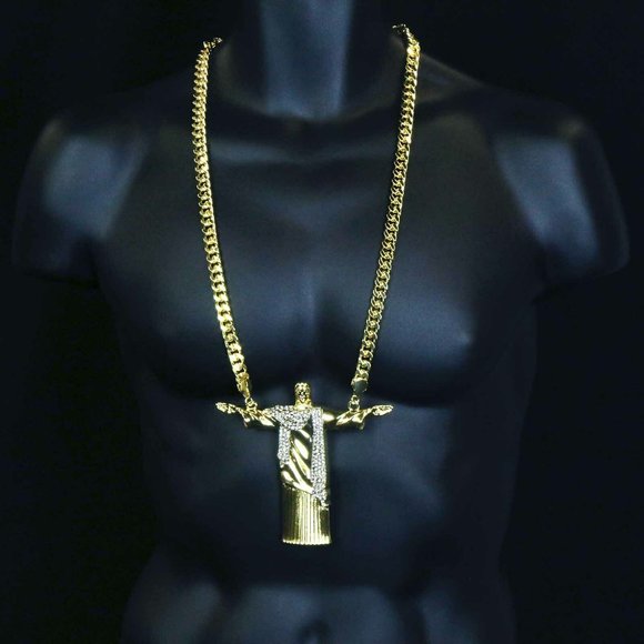 14k Gold Jesus Chain + Pendant 30" Cuban Chain - Picture 1 of 3